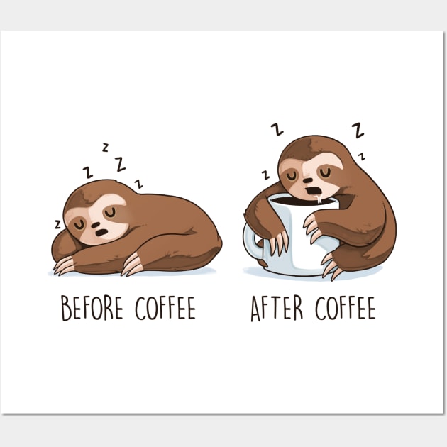 Before and After Coffee (Sloth) Wall Art by Naolito